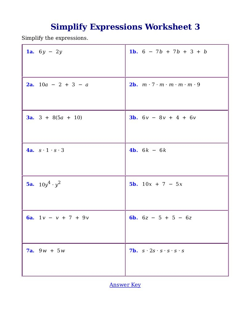 Simplify Each Expression Worksheet The Best Worksheets Image With Regard To Simplify Each Expression Worksheet Answers