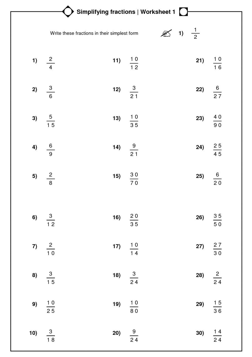 Simplifying Fractions Worksheet With Answers  Briefencounters With Regard To Simplifying Fractions Worksheet With Answers