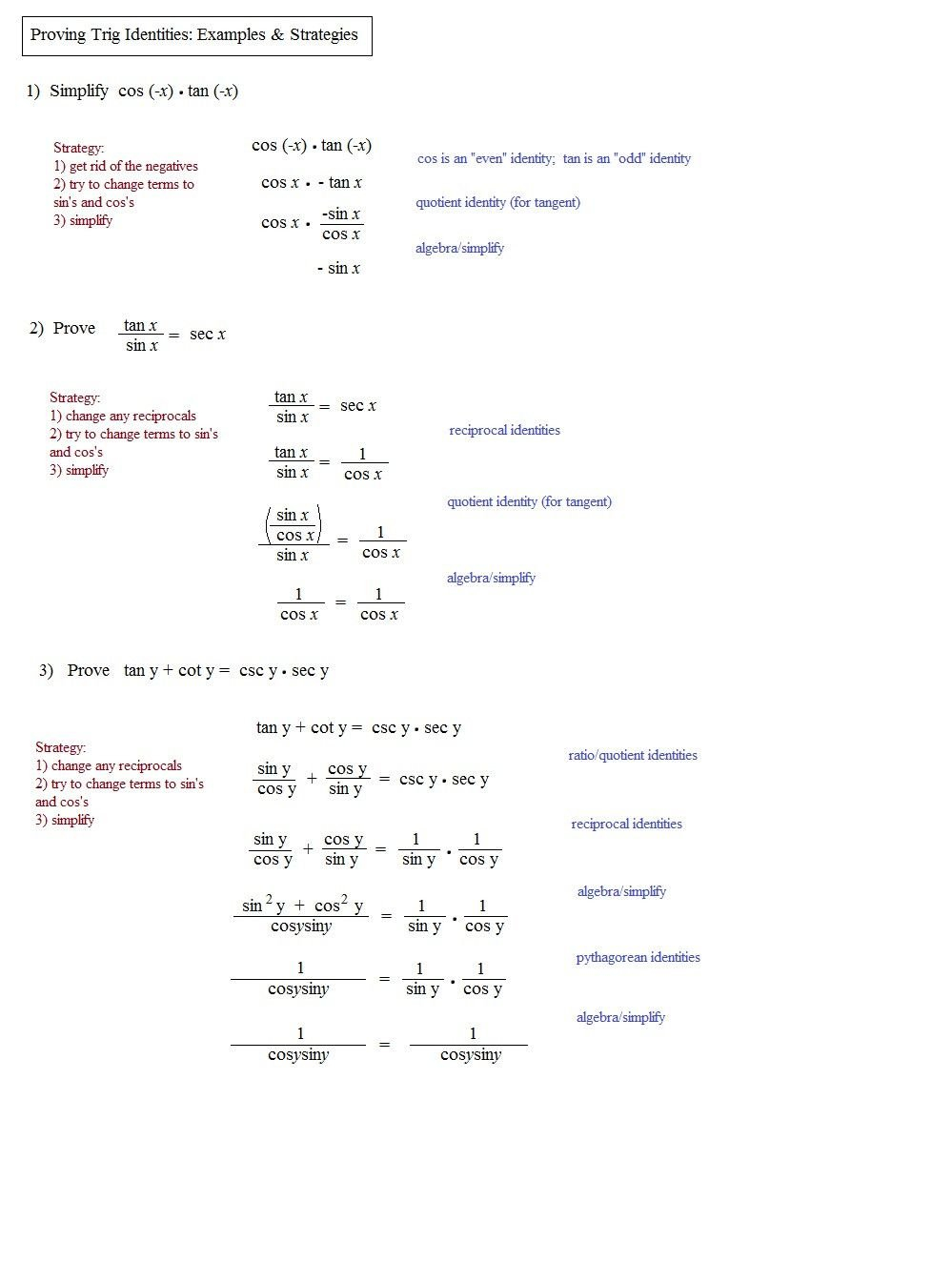Simplifying Trig Identities Worksheet  Briefencounters With Simplifying Trigonometric Identities Worksheet