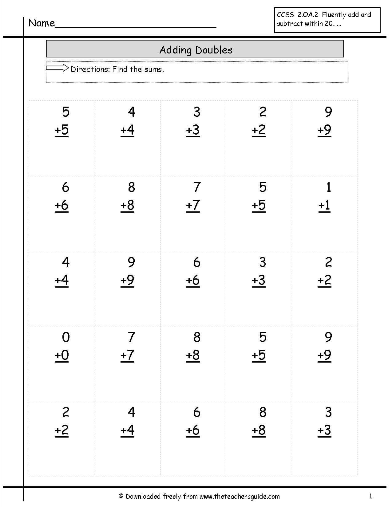 Single Digit Addition Worksheets From The Teacher's Guide Together With Doubles Facts Worksheets