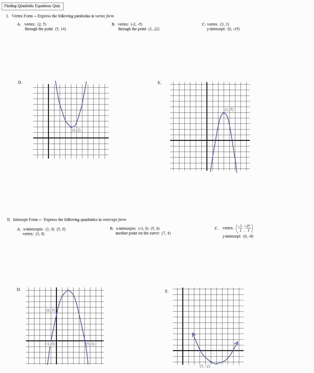 Sketching Quadratic Functions At Paintingvalley  Explore Together With Graphing Quadratic Functions Worksheet Answers Algebra 2