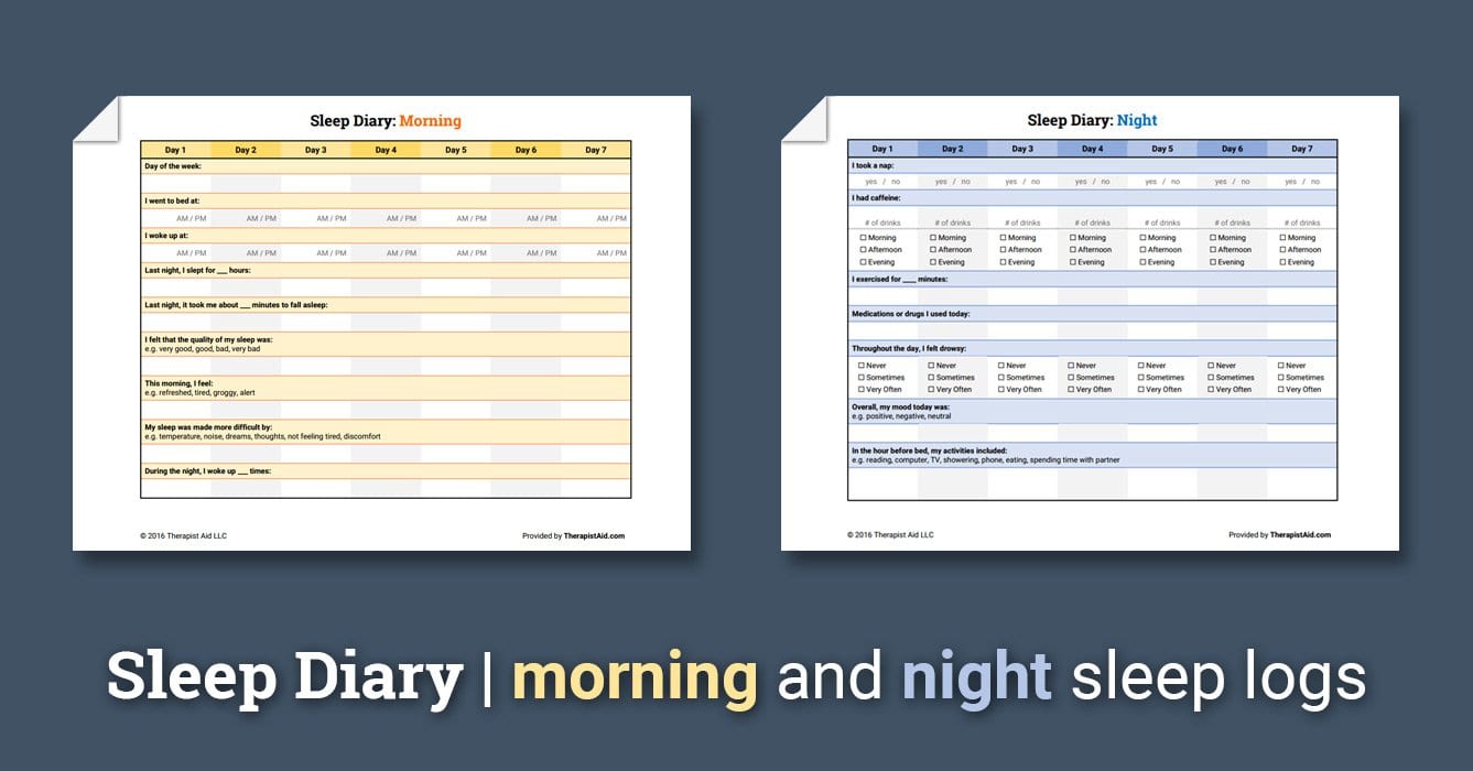 Sleep Diary Worksheet  Therapist Aid In Sleep Diary Worksheet