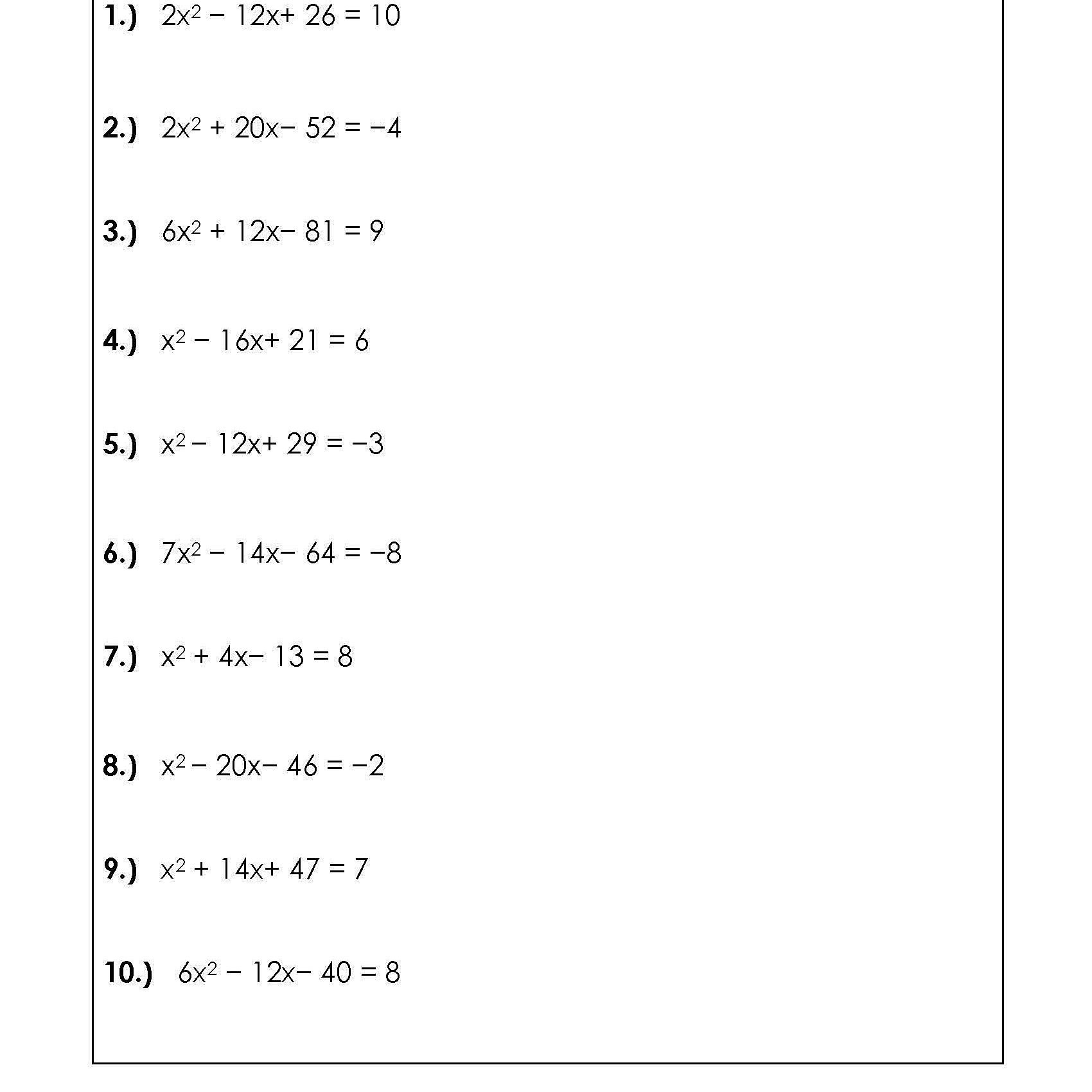 Solve Quadratic Equationscompeting The Square Worksheets Pertaining To Solving Quadratic Equations By Completing The Square Worksheet