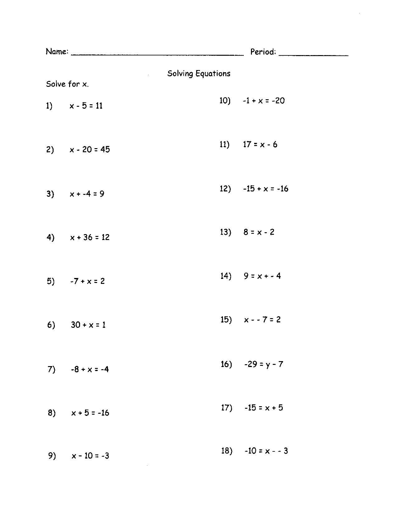 Solving Equations With Variables On Both Sides Worksheet Answer Key Also Solving Equations With Variables On Both Sides Worksheet 8Th Grade