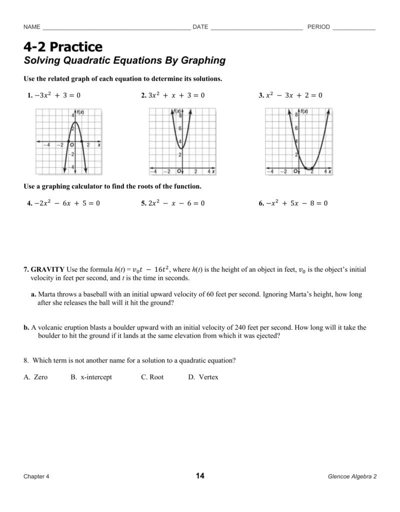 Solving Quadratic Equationsgraphing Worksheet Answer Key And Solving Systems Of Equations By Graphing Worksheet Answer Key