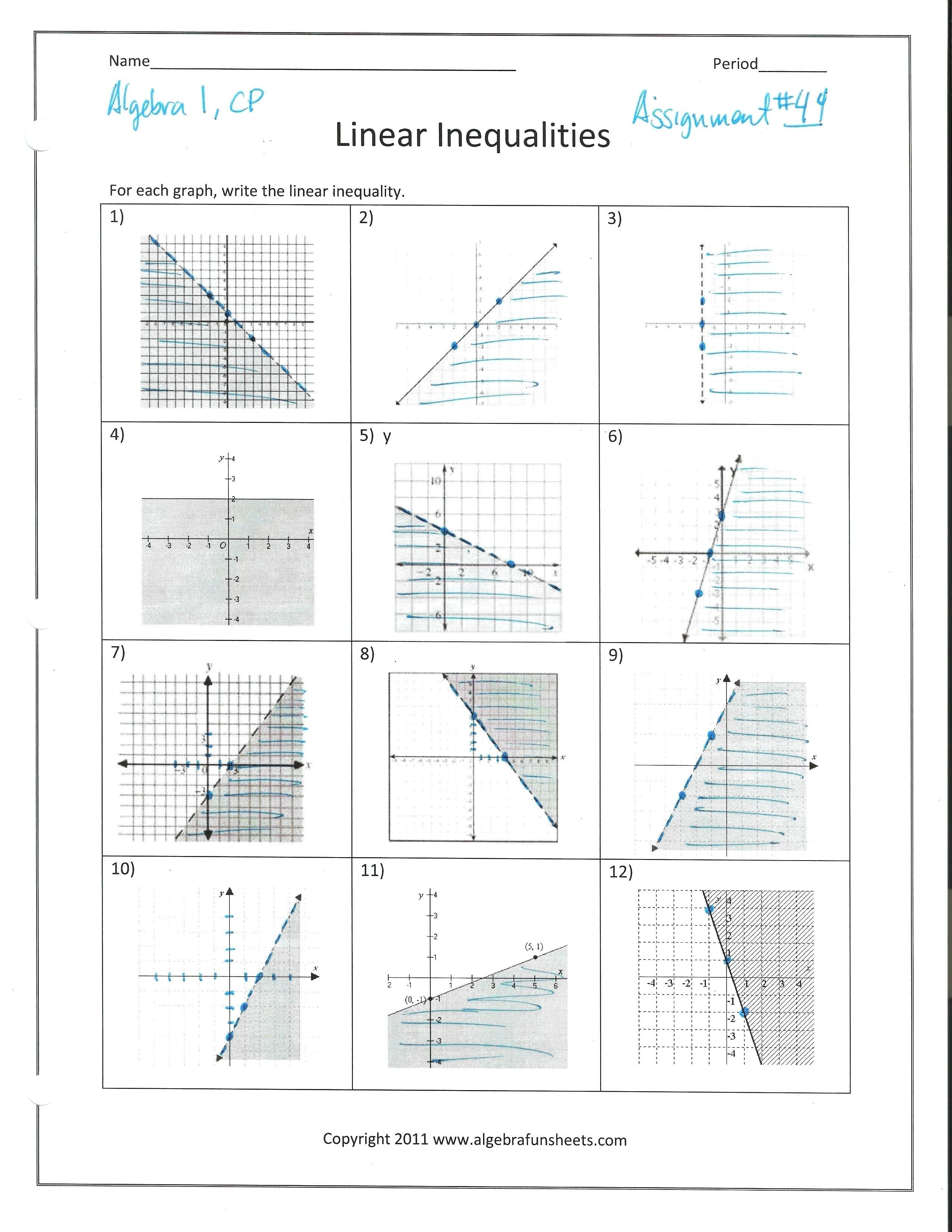 Solving Systems Of Linear Inequalitiesgraphing Math Solving And Regarding Graphing Inequalities Worksheet