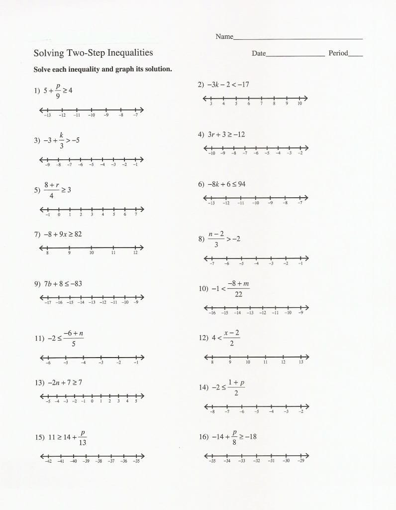 Solving Two Step Inequalities Worksheet  Briefencounters And Solving Two Step Inequalities Worksheet