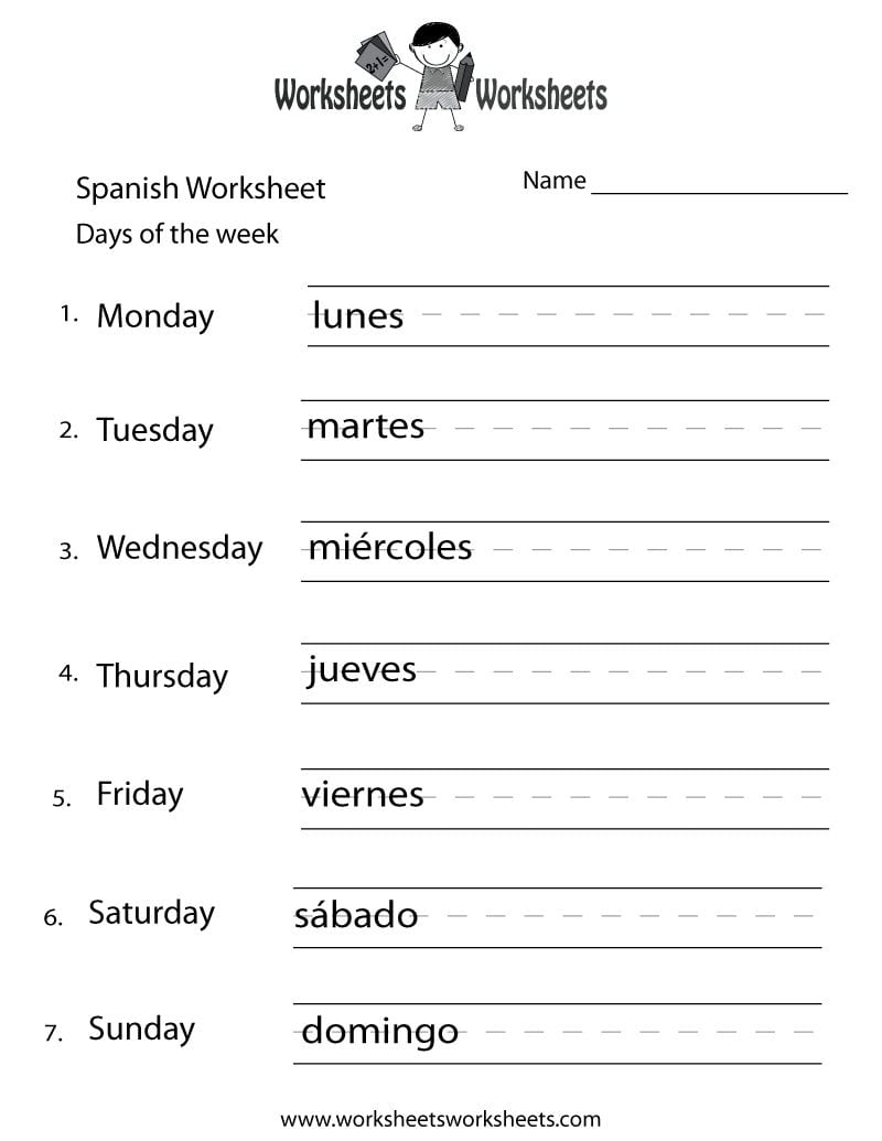 Spanish Days Of The Week Worksheet  Free Printable Educational Or Spanish Days Of The Week Worksheet Pdf