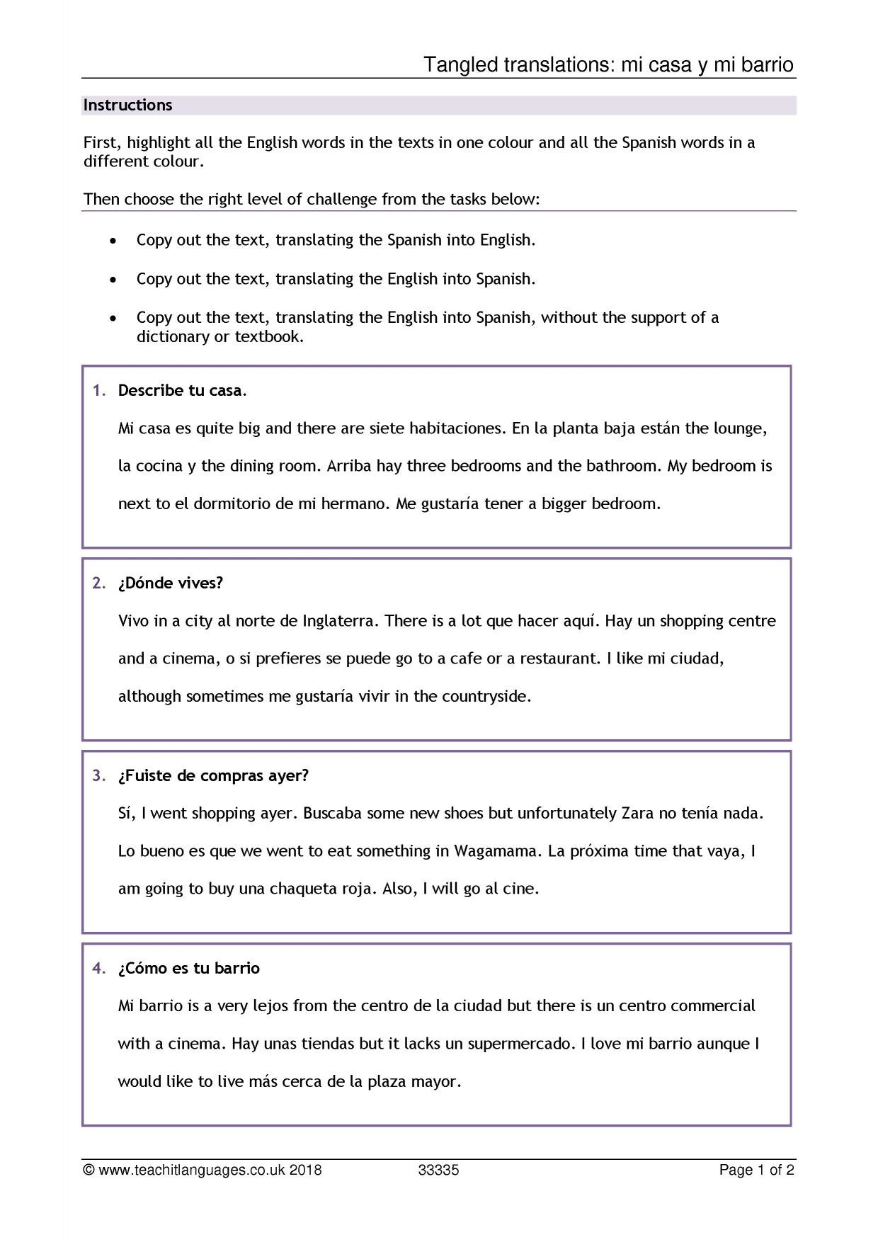 Beginning English Worksheets For Spanish Speakers Excelguider