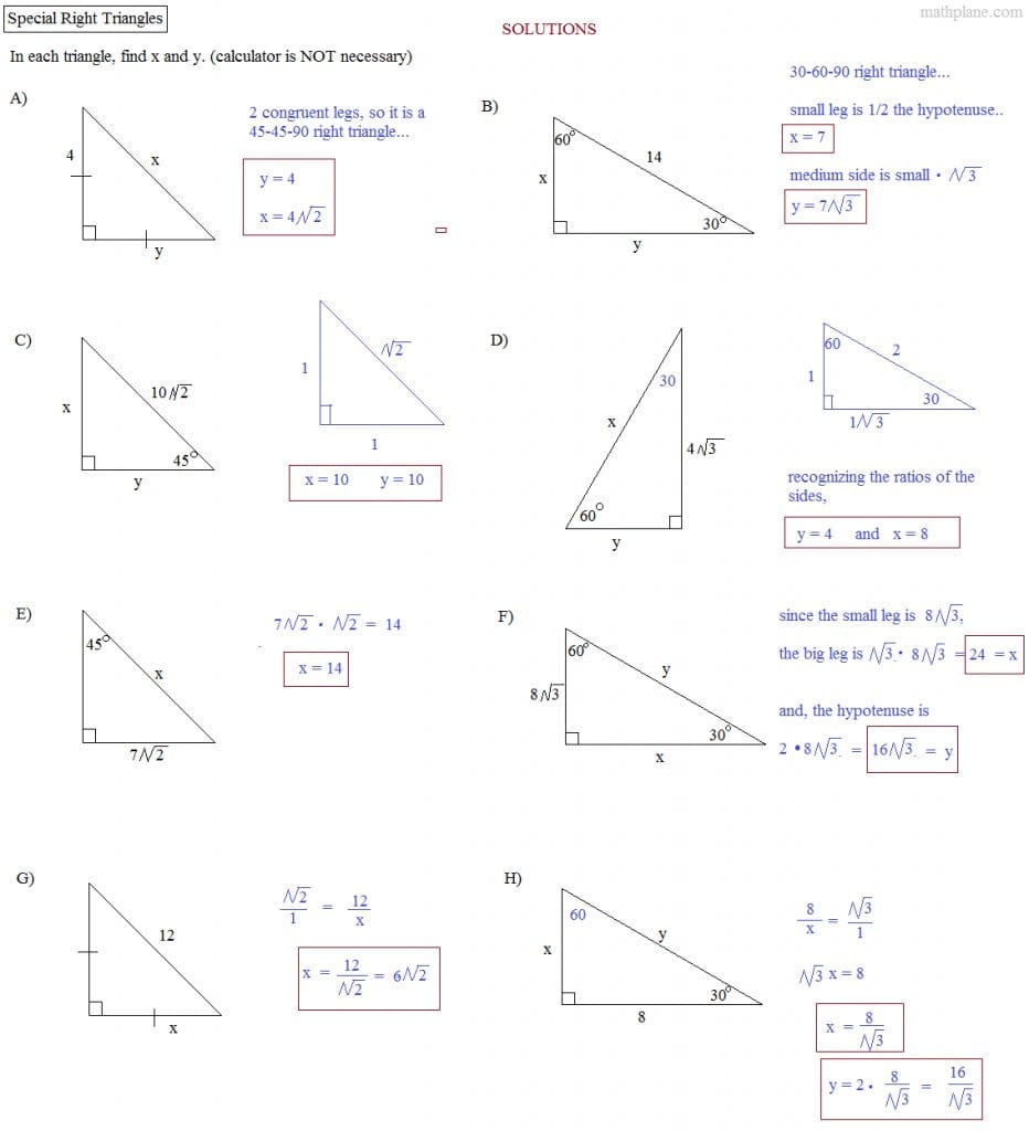 Special Right Triangles Worksheet Answe Similar Right Triangles Also Special Right Triangles Worksheet Answers