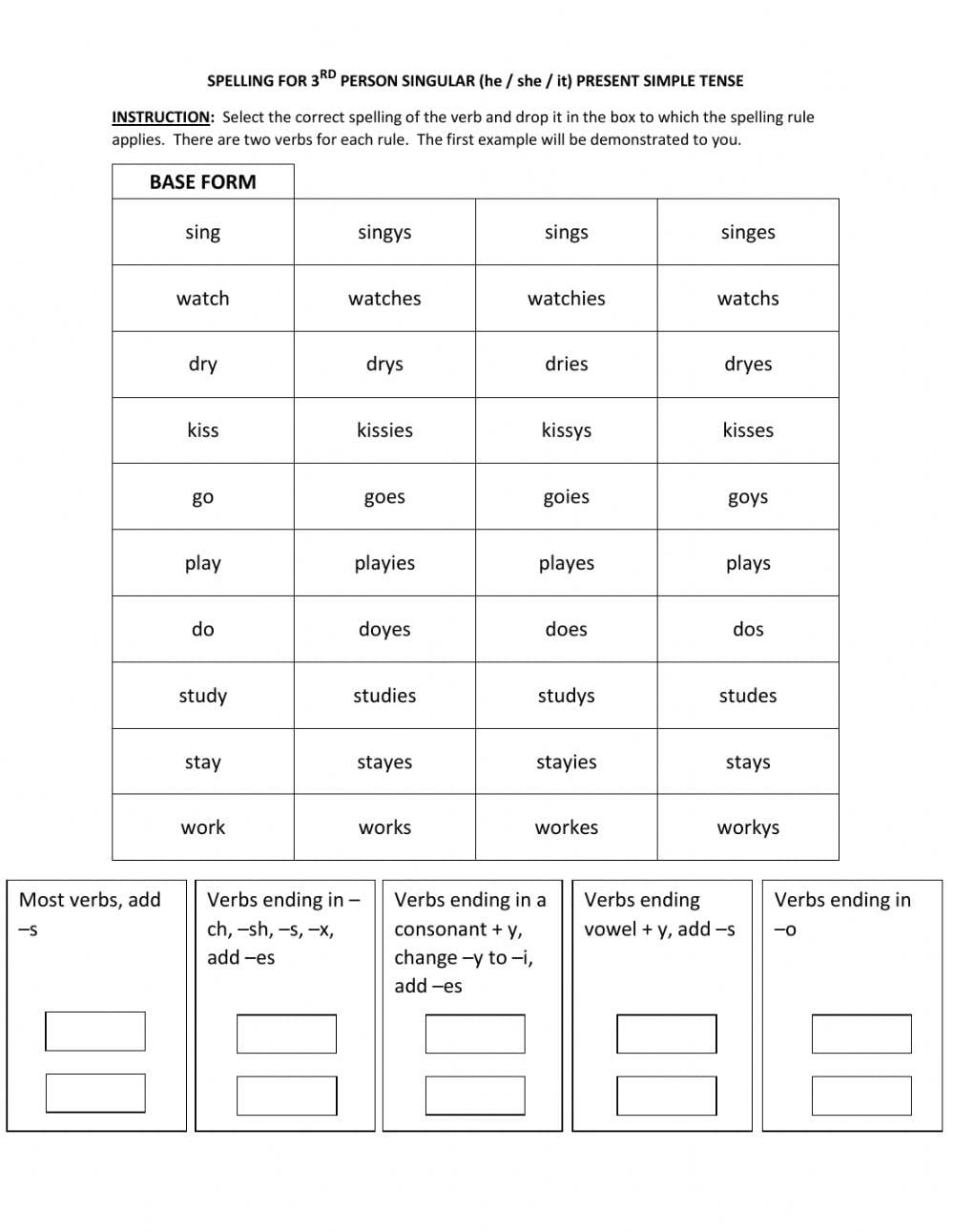 Spelling Rules Simple Present 3Rd Person Hesheit  Interactive And Spelling Rules Worksheets