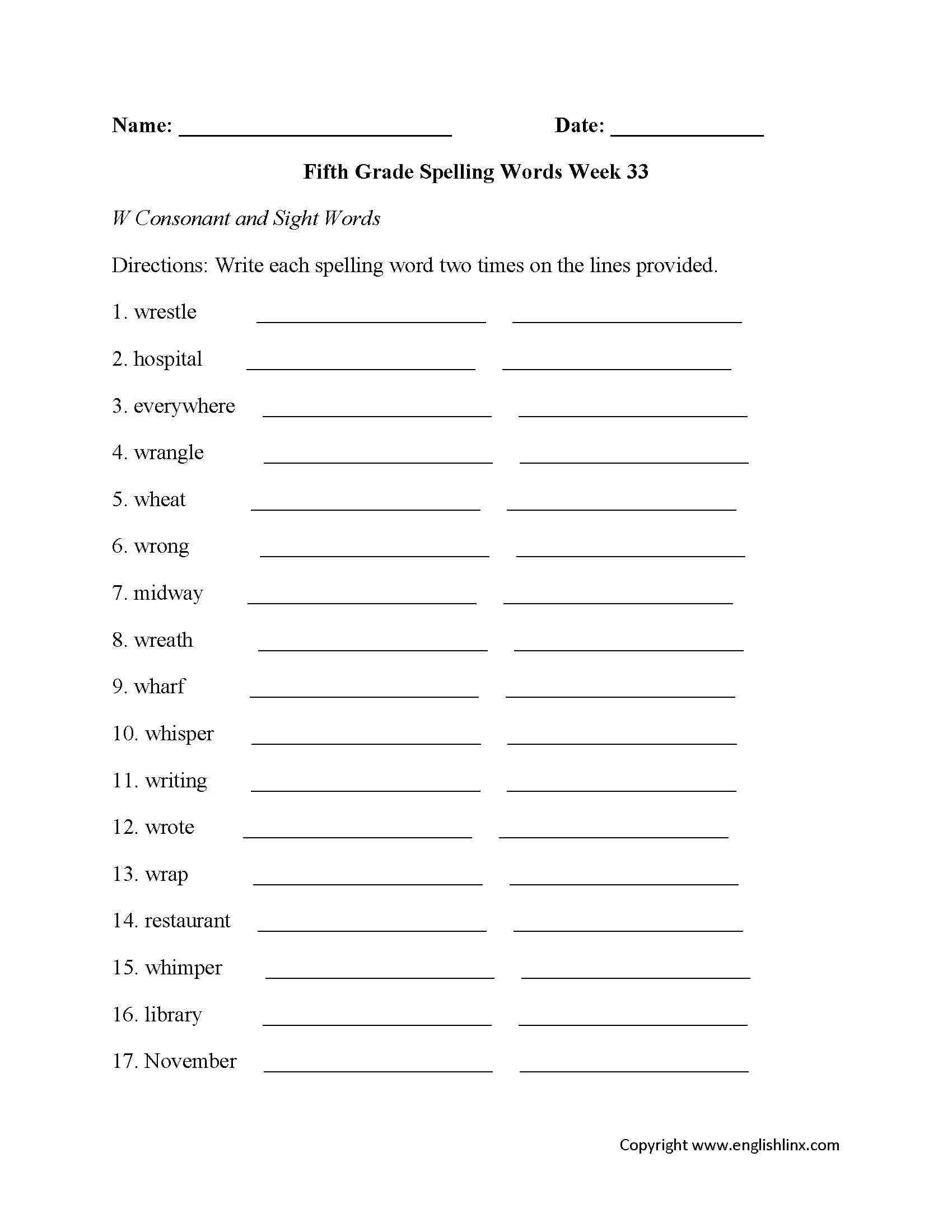 Spelling Worksheets  Fifth Grade Spelling Worksheets And 2Nd Grade Spelling Worksheets Pdf