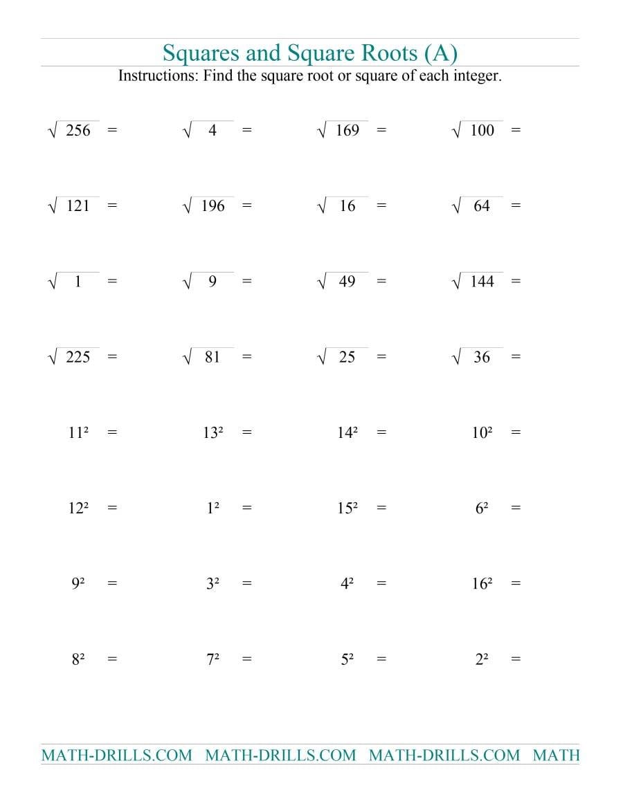 Squares And Square Roots A Within Square Root Worksheets 8Th Grade