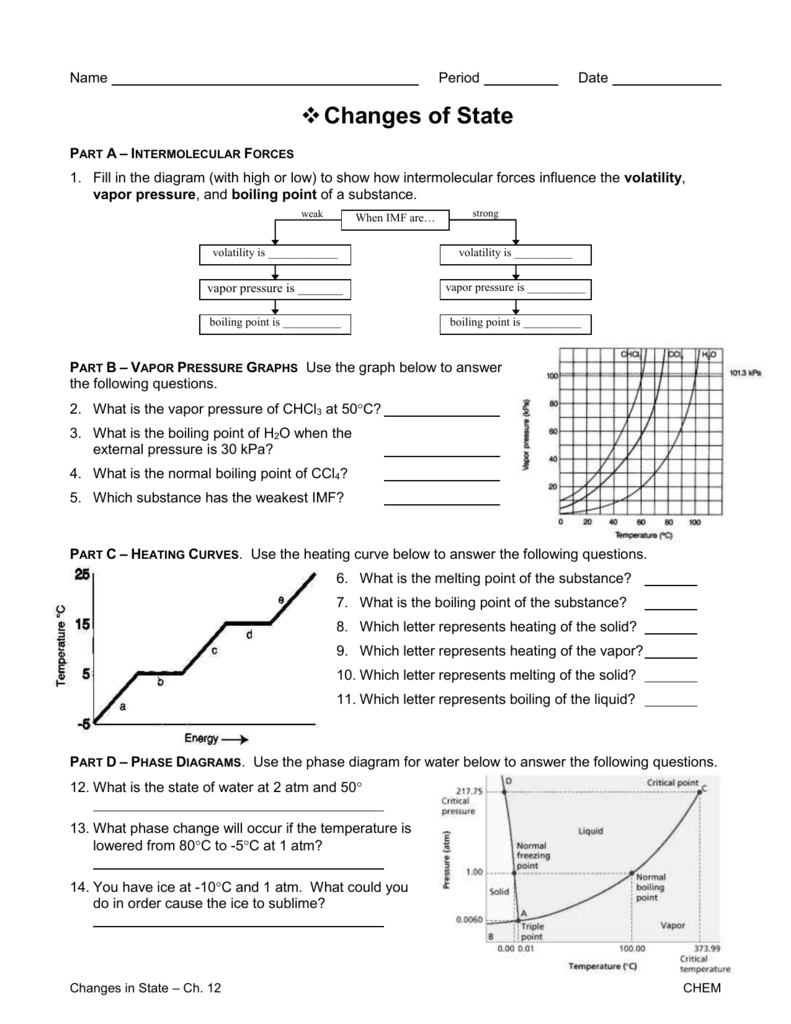 State Change Worksheet With Answers For Changes Of State Worksheet