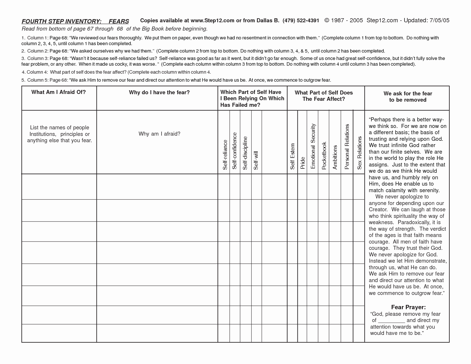 Step One Worksheet Aa Hazelden Awesome Fine Fourth Step Template Along With Hazelden 4Th Step Worksheet