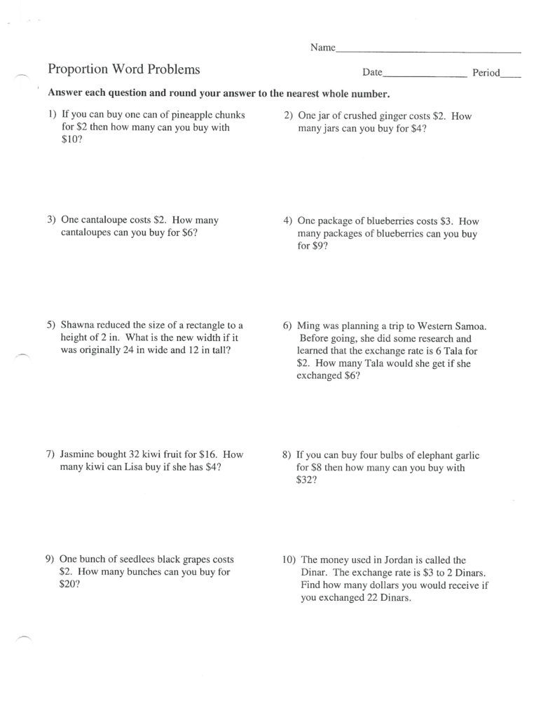 Proportion Word Problems Worksheet 7Th Grade — excelguider.com