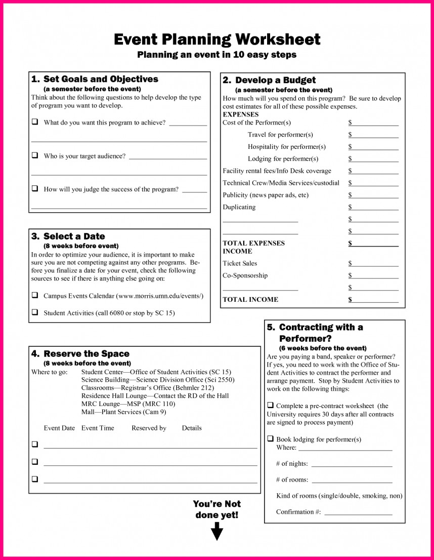 Stupendous Event Planning Worksheet Template Ideas Checklist Throughout Event Planning Worksheet