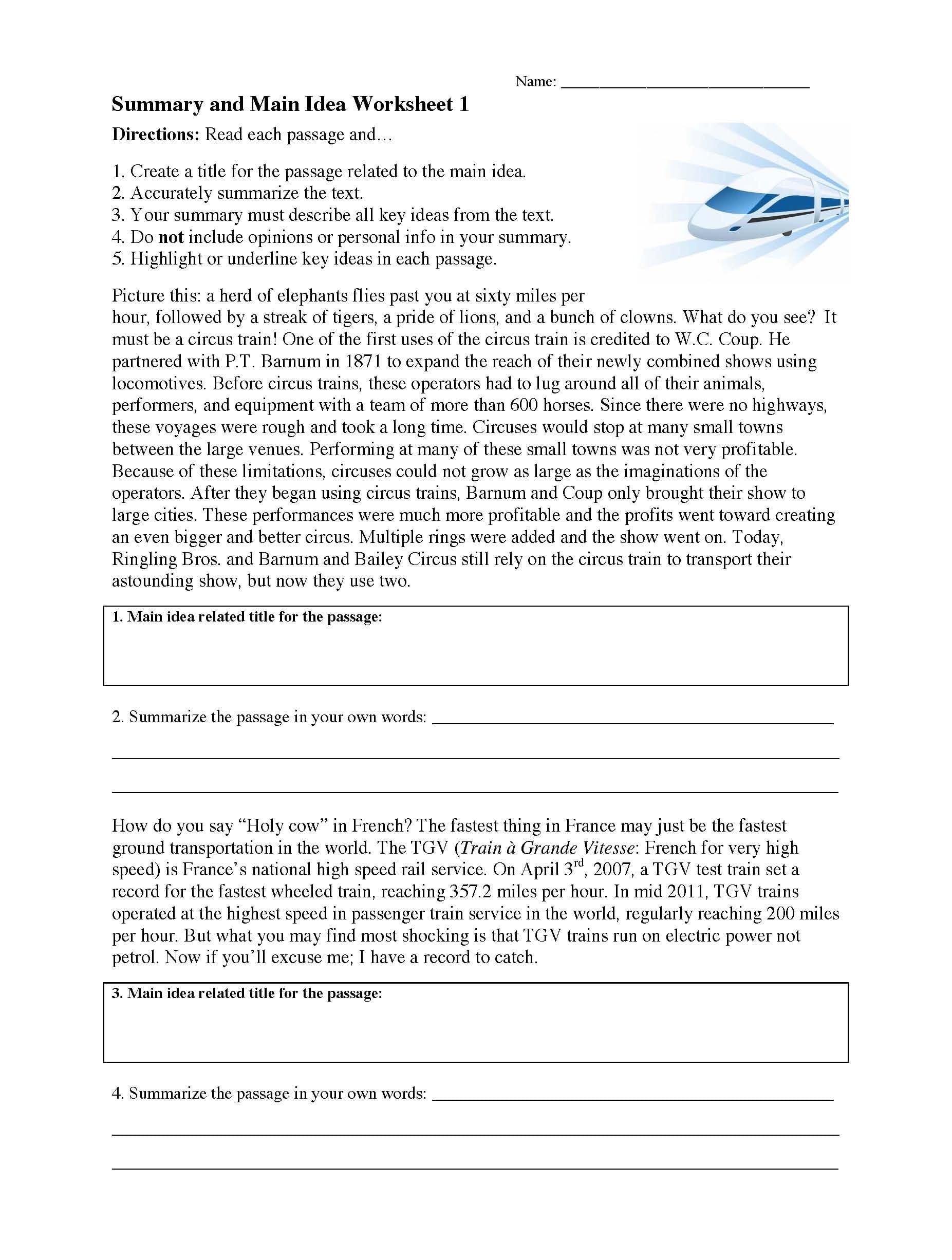 Summary And Main Idea Worksheet 1  Preview With Regard To Summary And Main Idea Worksheet 1