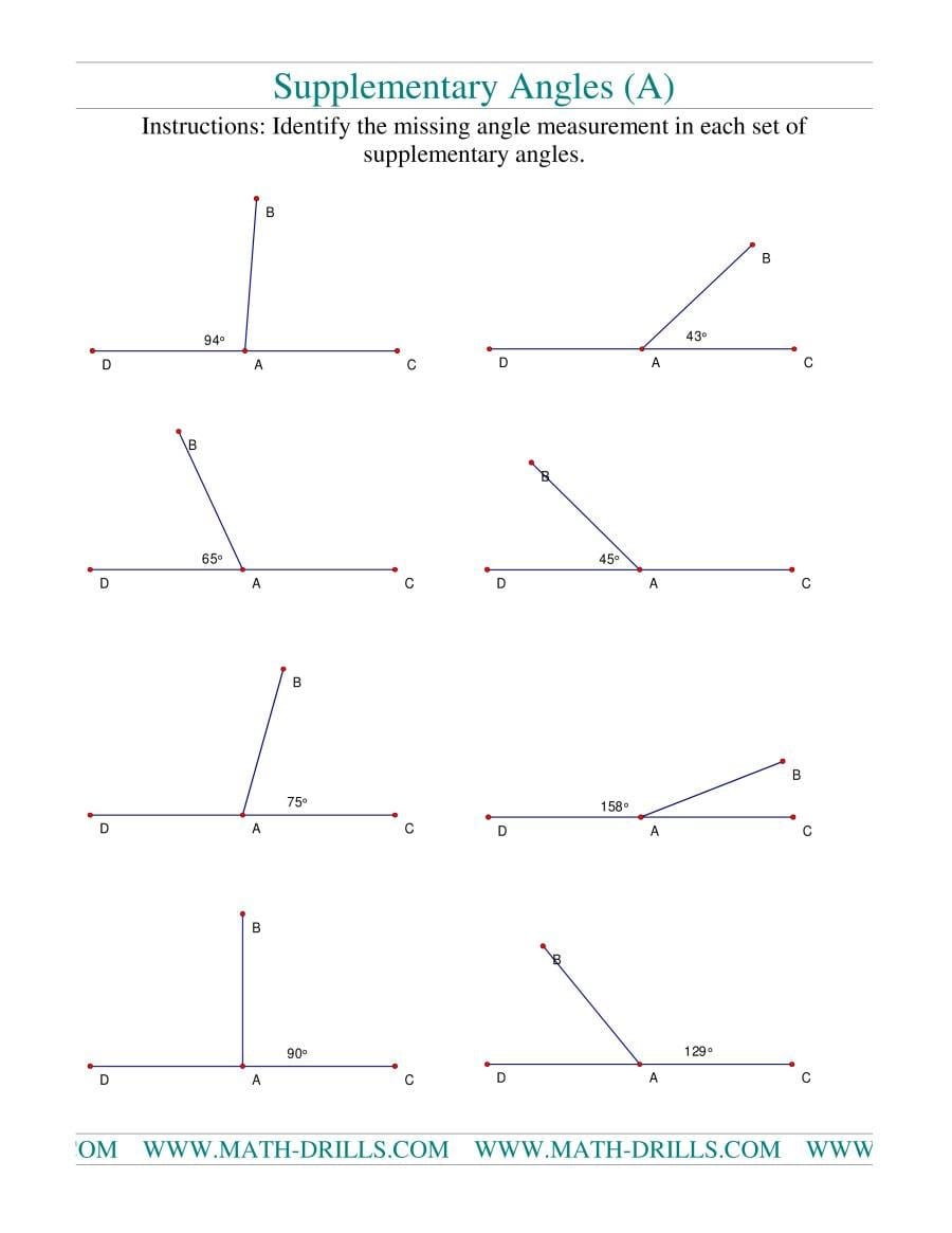 Supplementary Angles A Also Pairs Of Angles Worksheet Answers