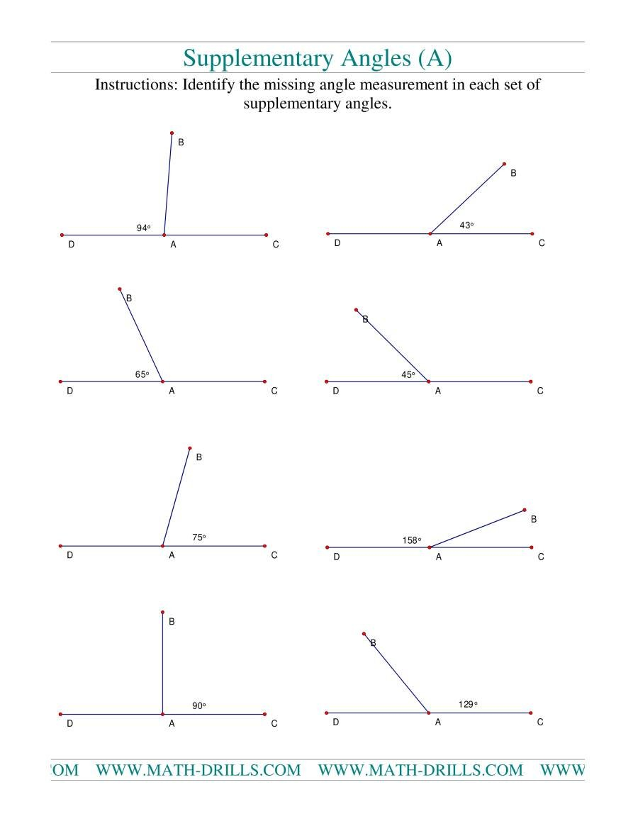 Supplementary Angles A For Complementary And Supplementary Angles Worksheet Kuta
