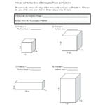 Surface Area Net Worksheet Matching Rectangular Prisms To Their Nets Regarding Surface Area Of Prisms And Cylinders Worksheet Answers