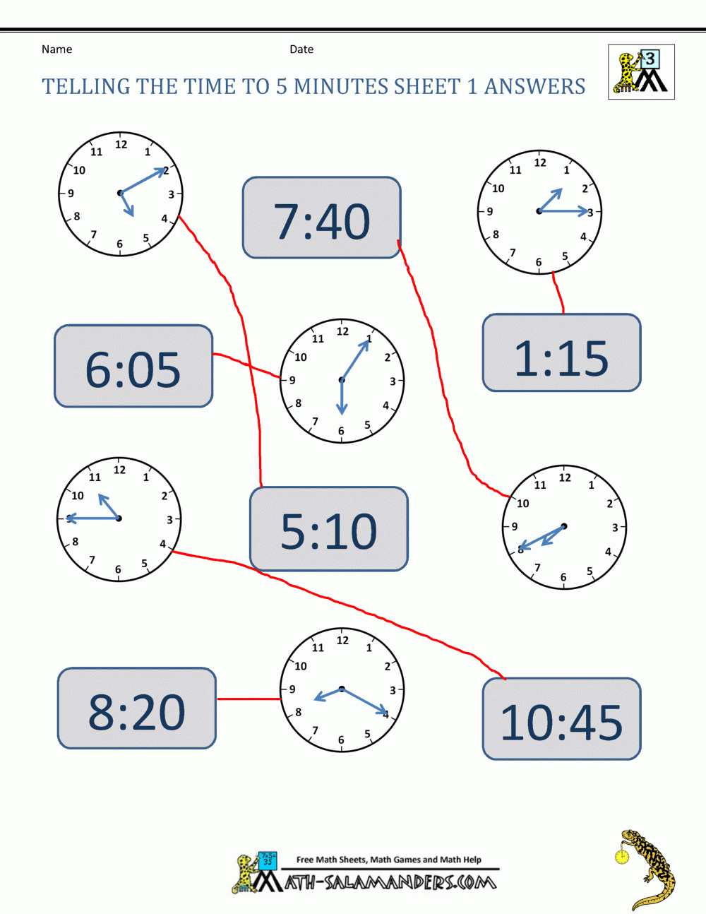 Telling Time Clock Worksheets To 5 Minutes Regarding Time Worksheets Grade 3