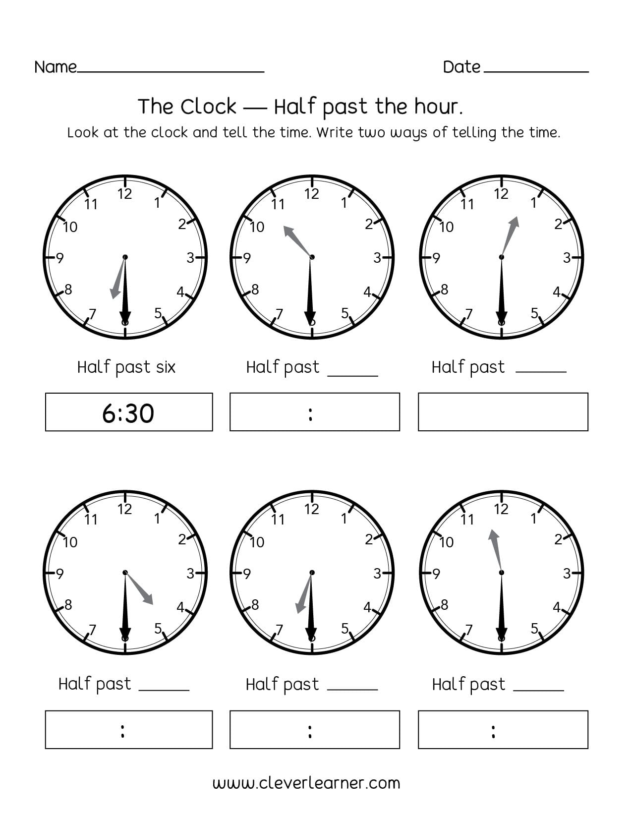 Telling Time Half Past The Hour Worksheets For 1St And 2Nd Graders For Telling Time Worksheets 1St Grade