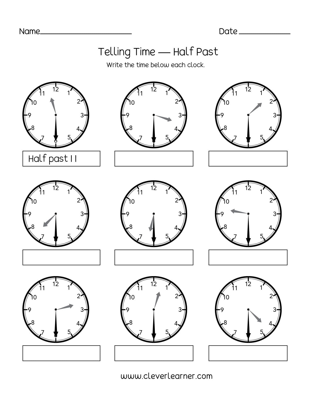 Telling Time Half Past The Hour Worksheets For 1St And 2Nd Graders Throughout Telling Time Worksheets 1St Grade