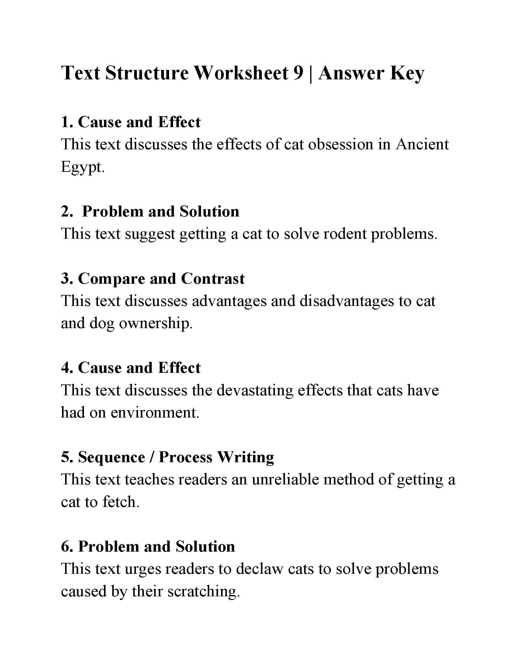 Text Structure Worksheet 9  Answers Throughout Identifying Text Structure Worksheets