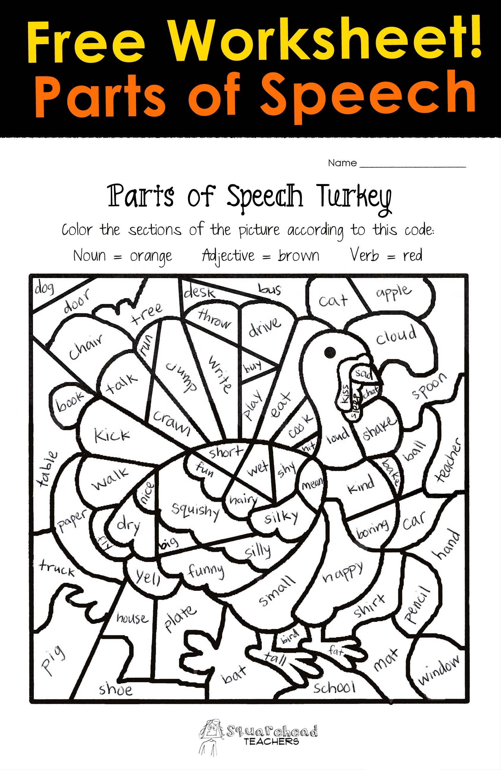 Thanksgiving Parts Of Speech Worksheet  Squarehead Teachers Regarding Thanksgiving Math Multiplication Worksheet