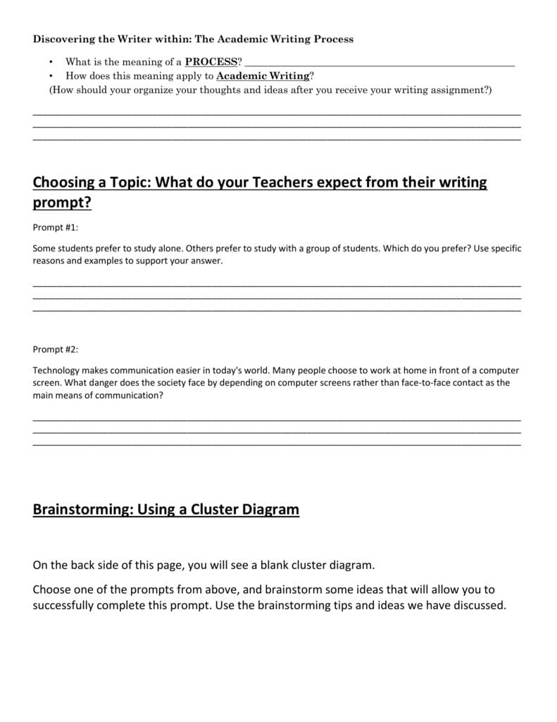 The Academic Writing Process Worksheet For Writing Process Worksheet