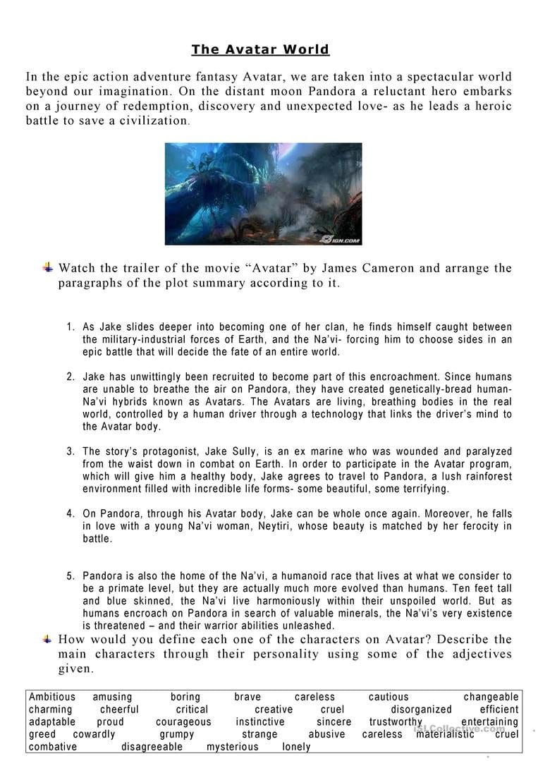 The Avatar World Worksheet  Free Esl Printable Worksheets Made Throughout Avatar Movie Lesson Plan Worksheets