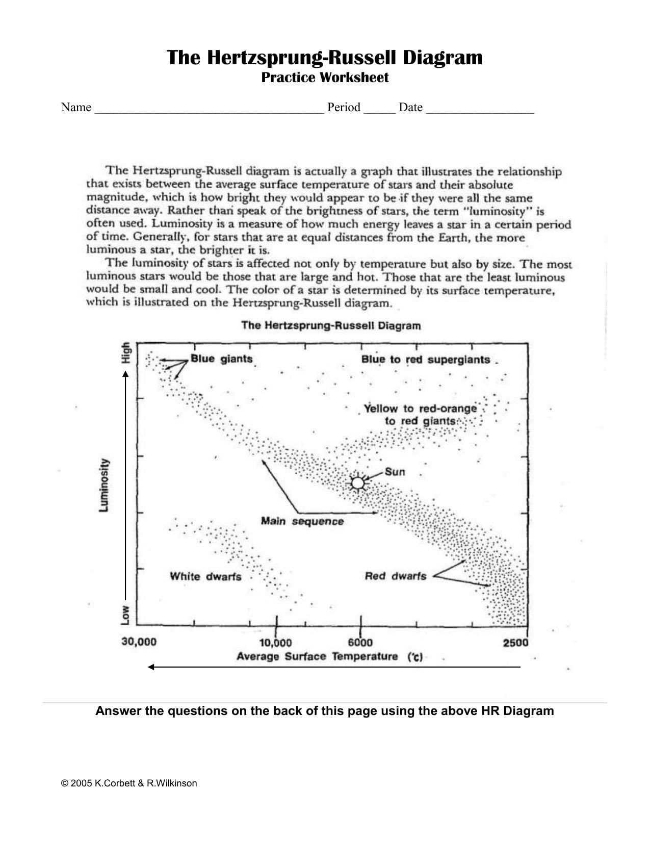 The Hertzsprung Russell Diagram Answers  Wiring Diagram Save Along With Hr Diagram Worksheet Answer Key