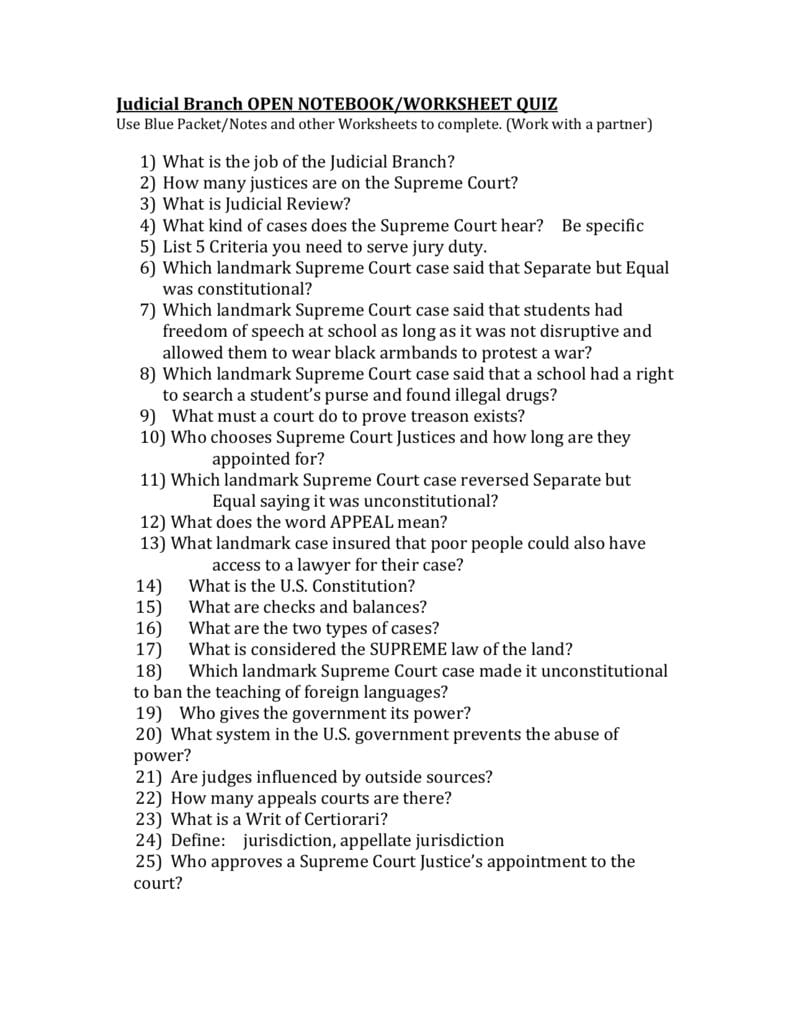 The Judicial Branch Matching Worksheet Answer Key Article 3 Answers For Judicial Branch In A Flash Worksheet Answers