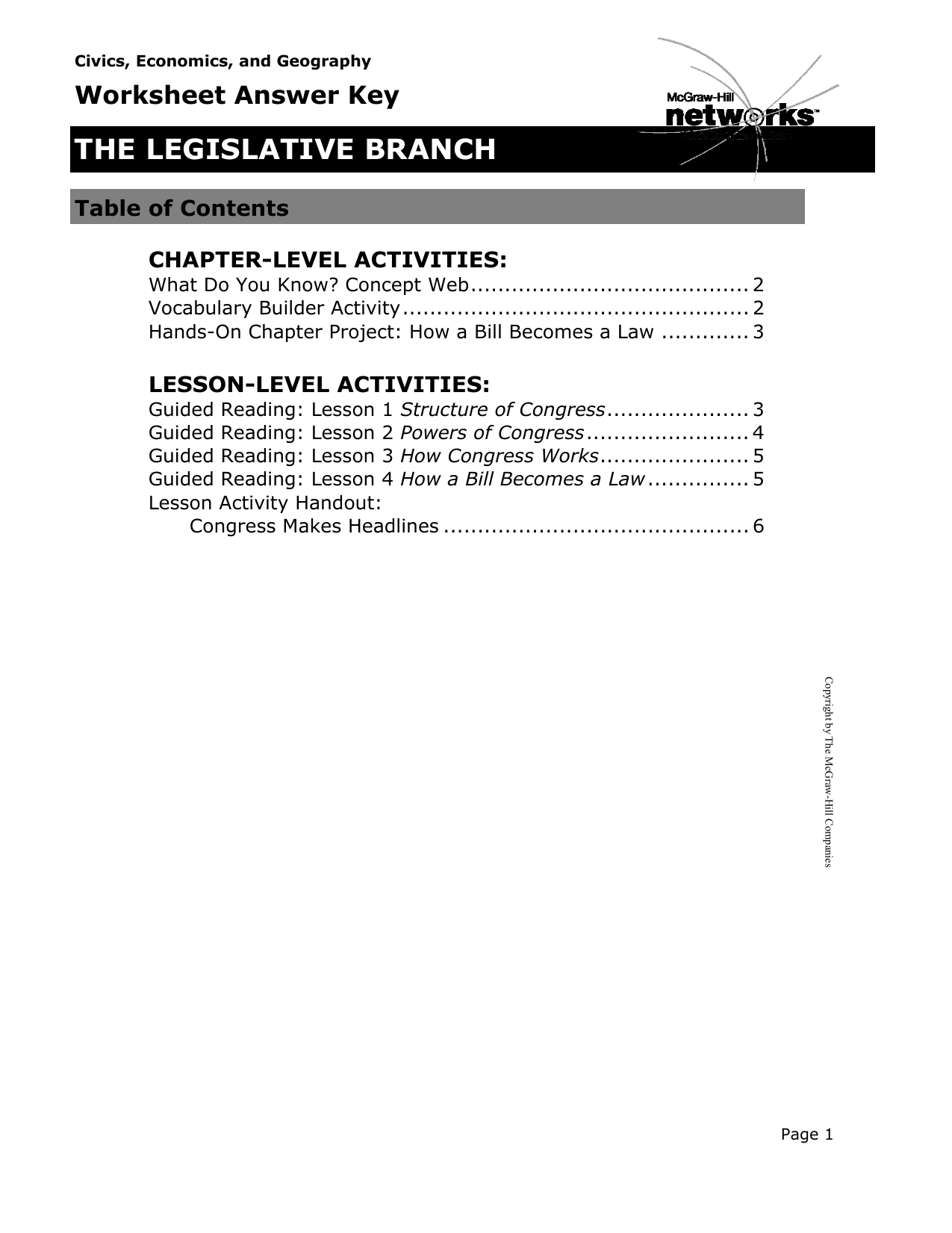 The Legislative Branch  Mcgraw Together With Our Courts The Legislative Branch Worksheet
