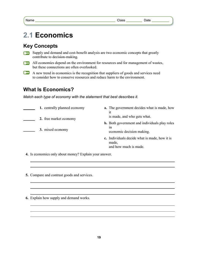 The Market Economy Worksheet Answer Key  Best Description About Intended For The Market Economy Worksheet