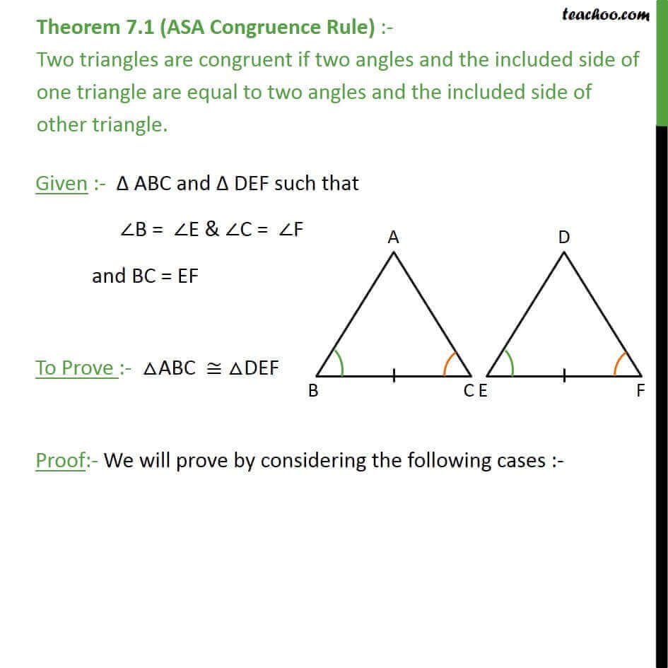 Theorem 71 Asa Congruency Class 9  If 2 Angles And Side Are Equal Intended For Asa And Aas Congruence Worksheet Answers