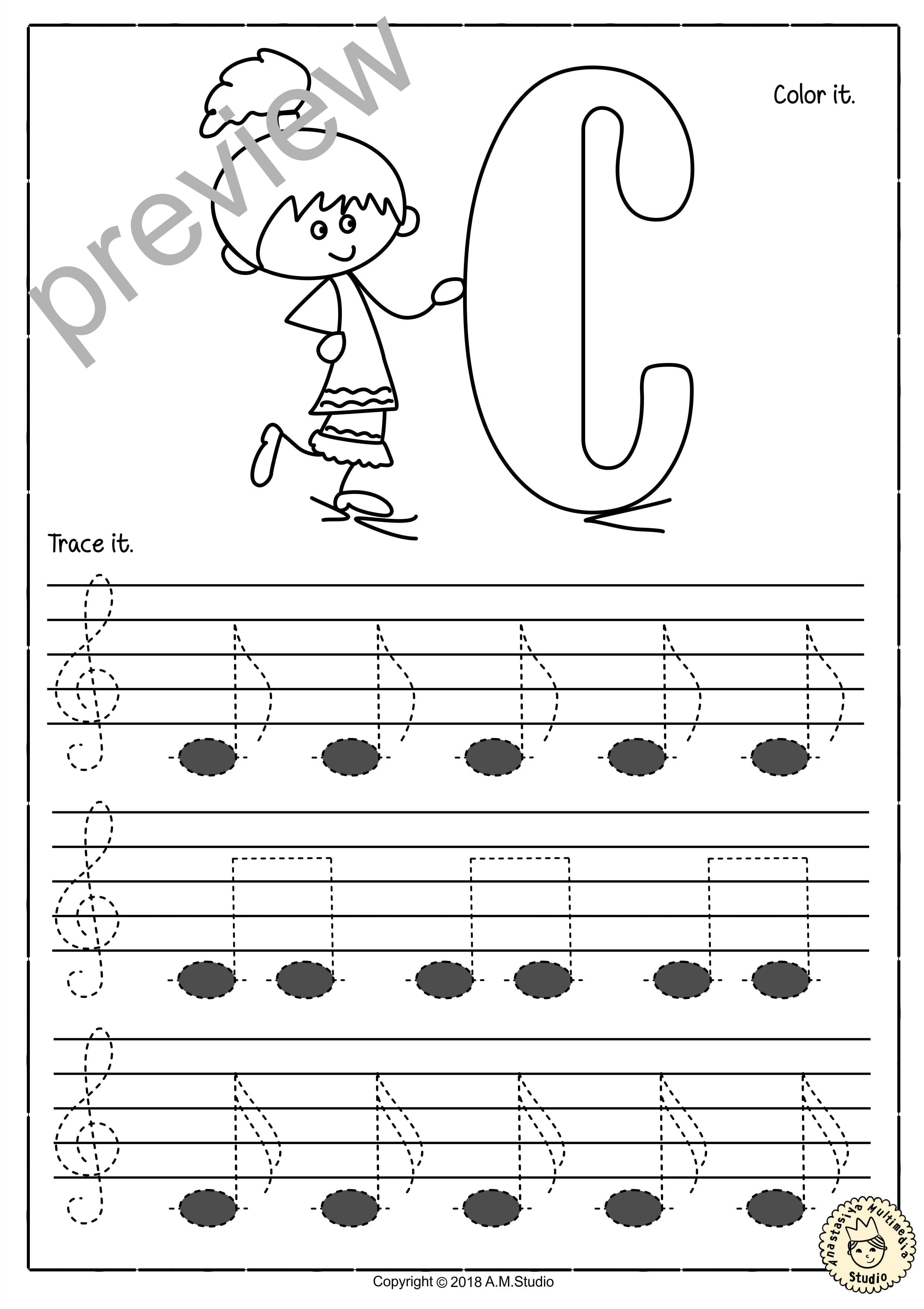 Tracing Music Notes Worksheets For Kids Treble Clef3  Anastasiya As Well As Treble Clef Worksheets