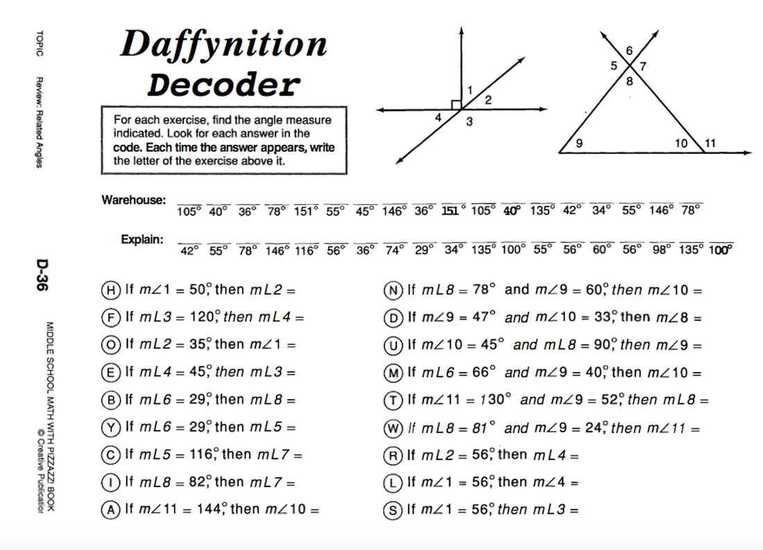 Transversals  Algebra For Daffynition Decoder Worksheet Answers