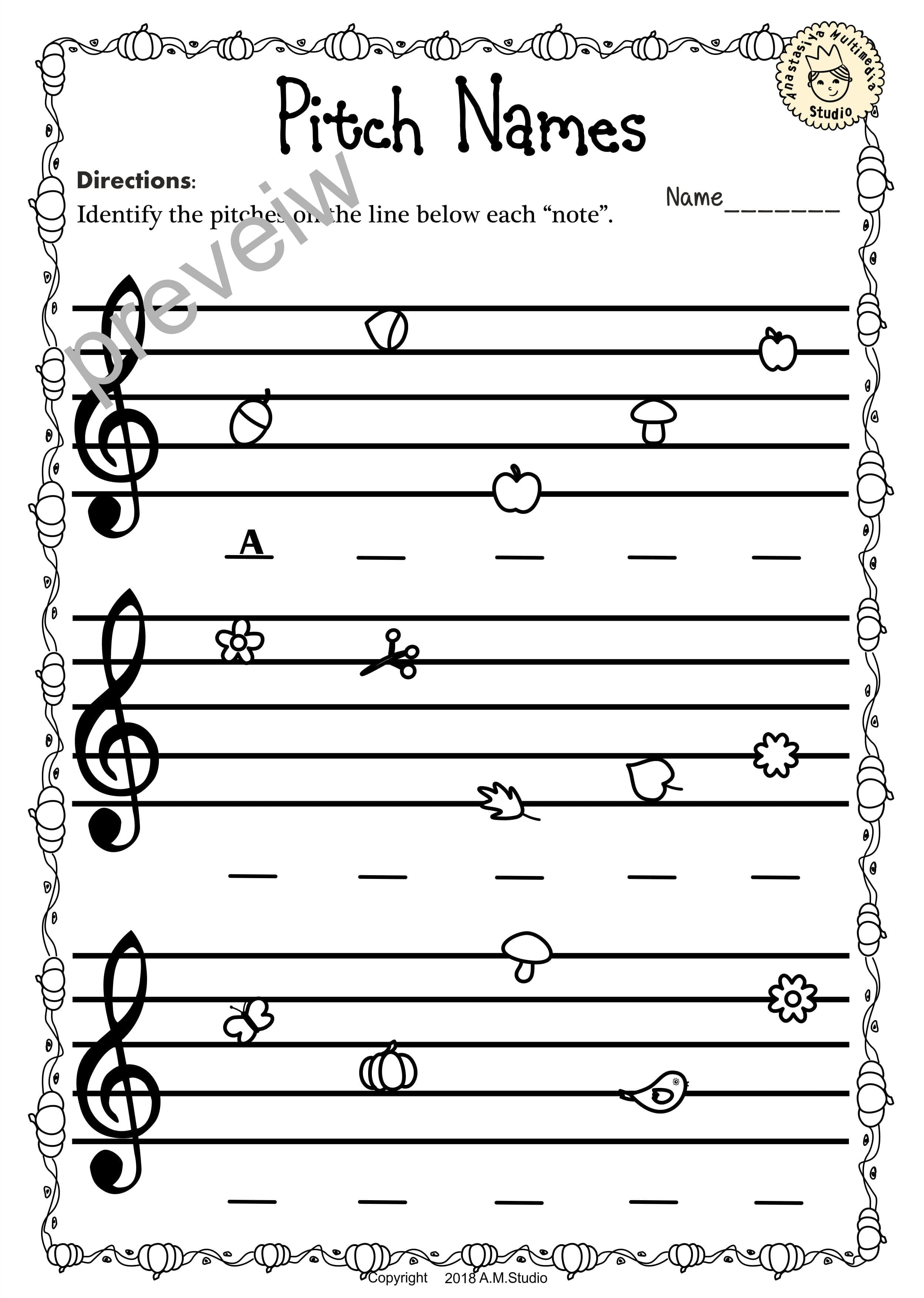 Treble Clef Note Naming Worksheets For Fall6  Anastasiya Multimedia With Treble Clef Worksheets