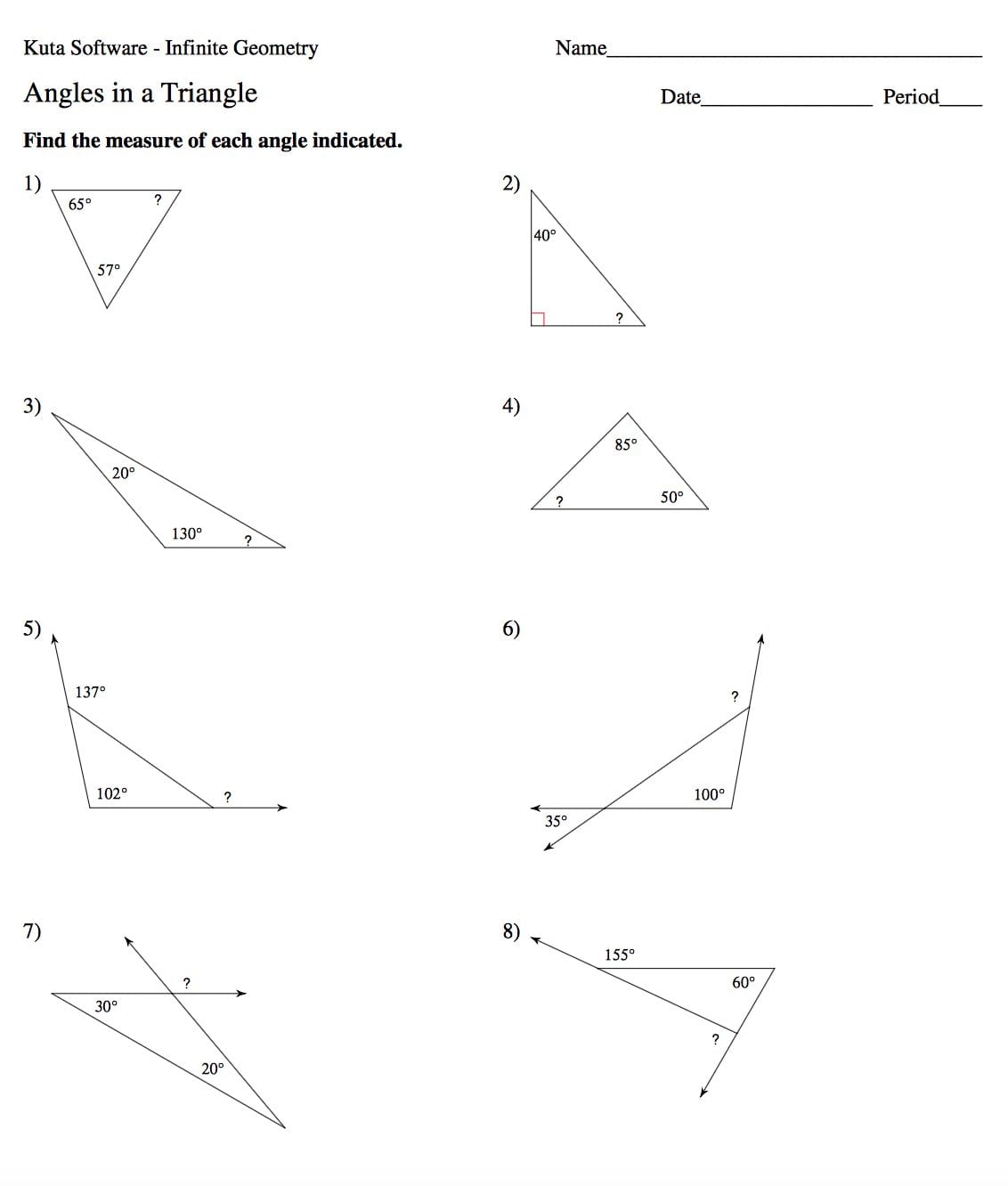 Triangle Sum And Exterior Angle Theorem Worksheet  Yooob Along With Find The Measure Of Each Angle Indicated Worksheet