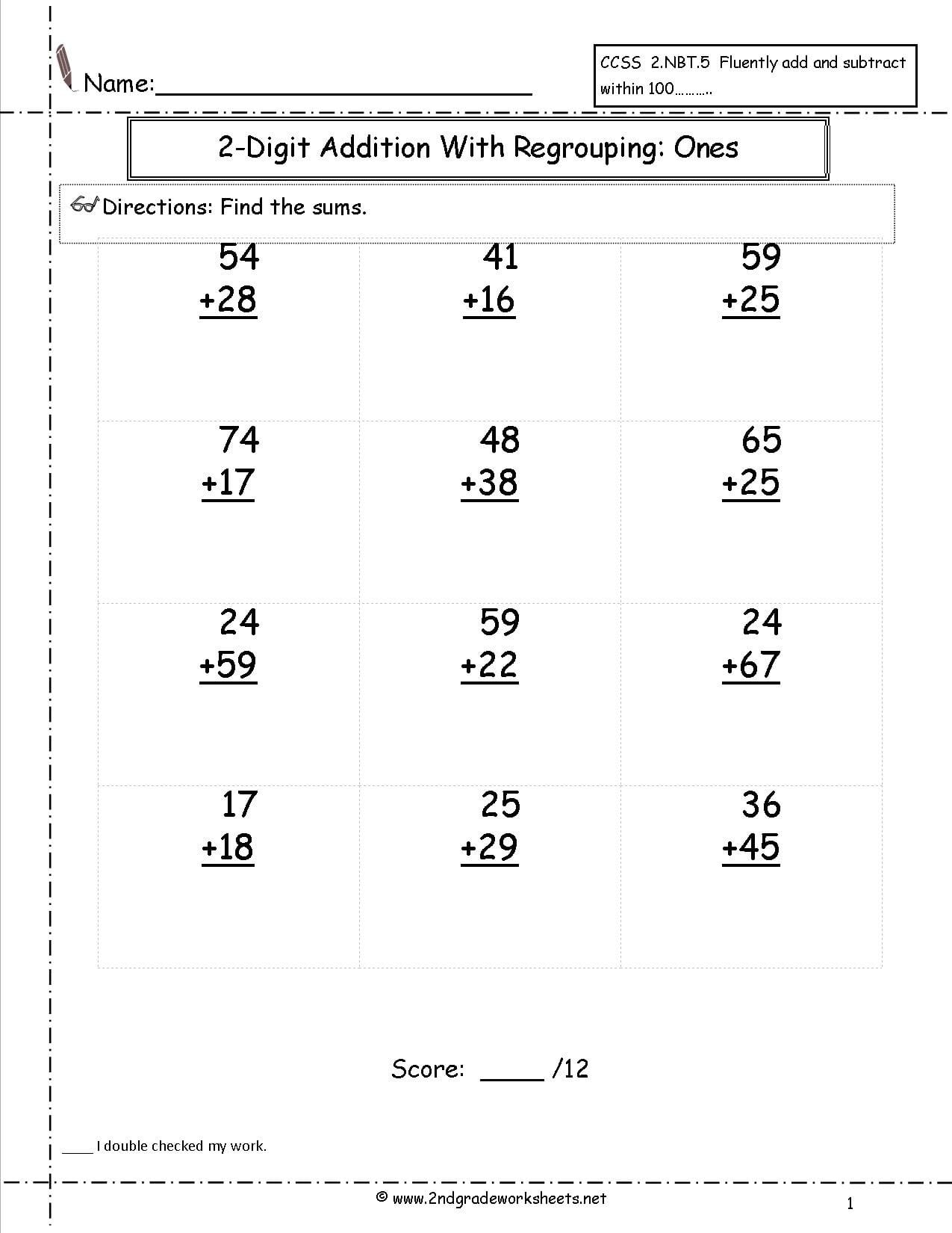 Two Digit Addition Worksheets Inside Printable 2 Digit Addition Worksheets