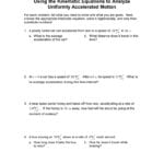 Uniform Acceleration Worksheet 1B Using The Kinematic Equations To Together With Kinematics Practice Problems Worksheet Answers