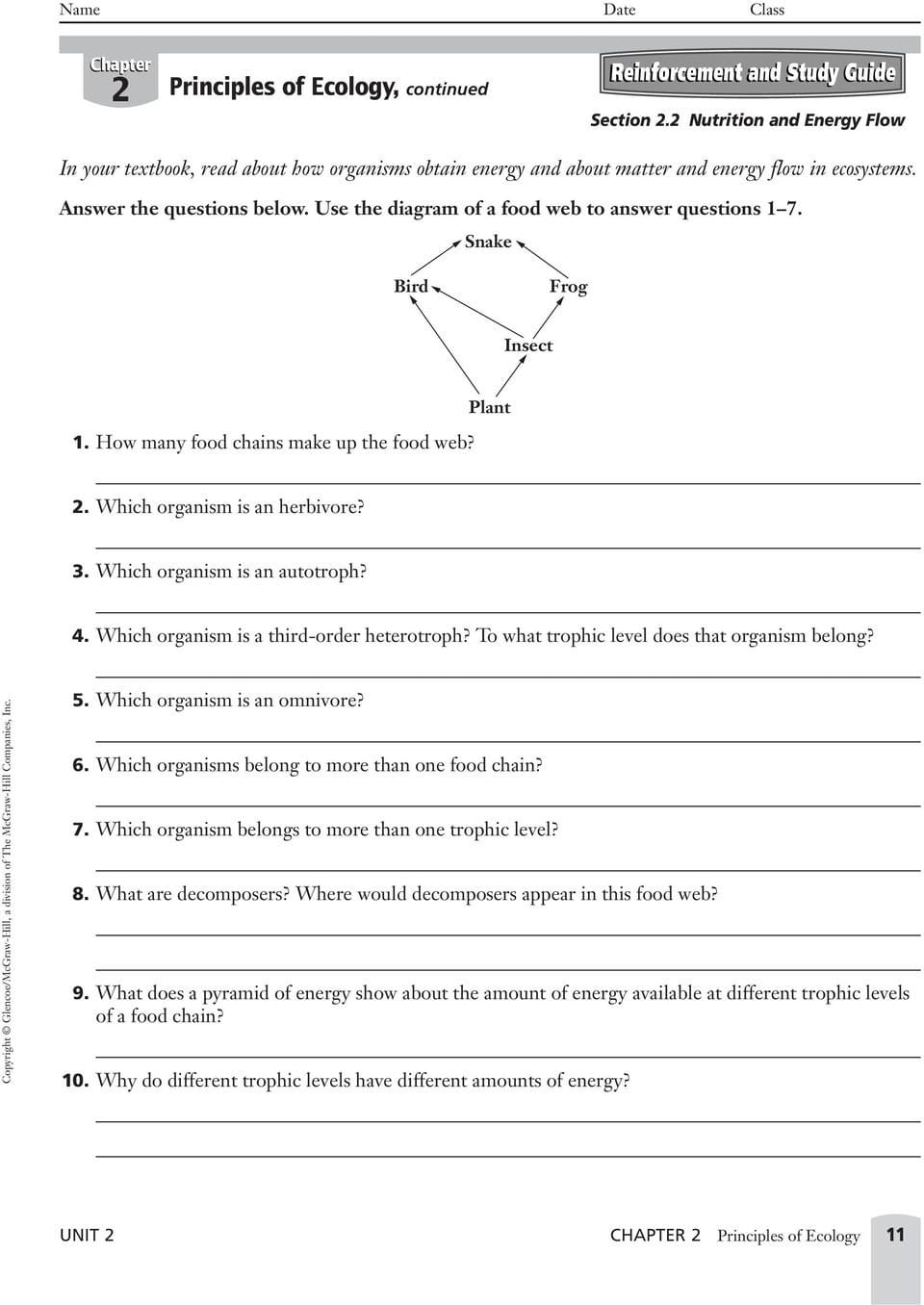 Unit 2 Resources Ecology  Pdf For Chapter 2 Principles Of Ecology Worksheet Answers