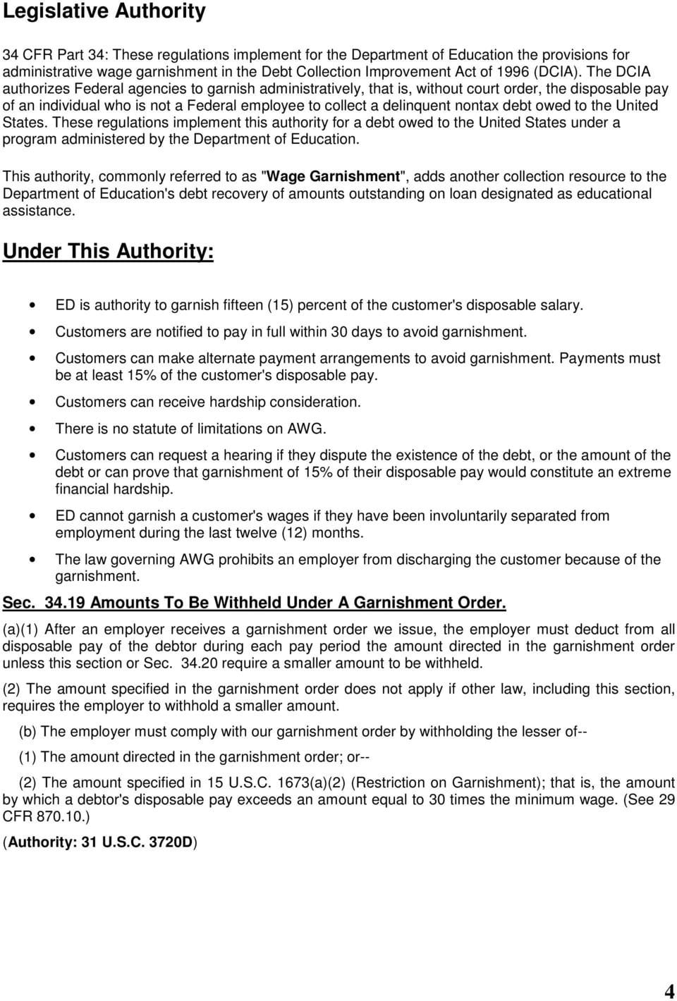 Us Department Of Education Employer S Garnishment Handbook Revised With Regard To Us Department Of Education Wage Garnishment Worksheet