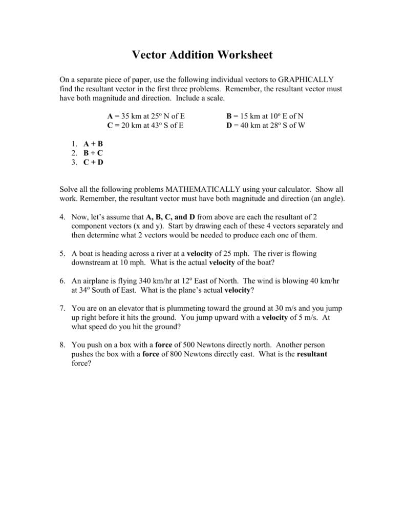Vector Addition Worksheet Pertaining To Vector Addition Worksheet Answers