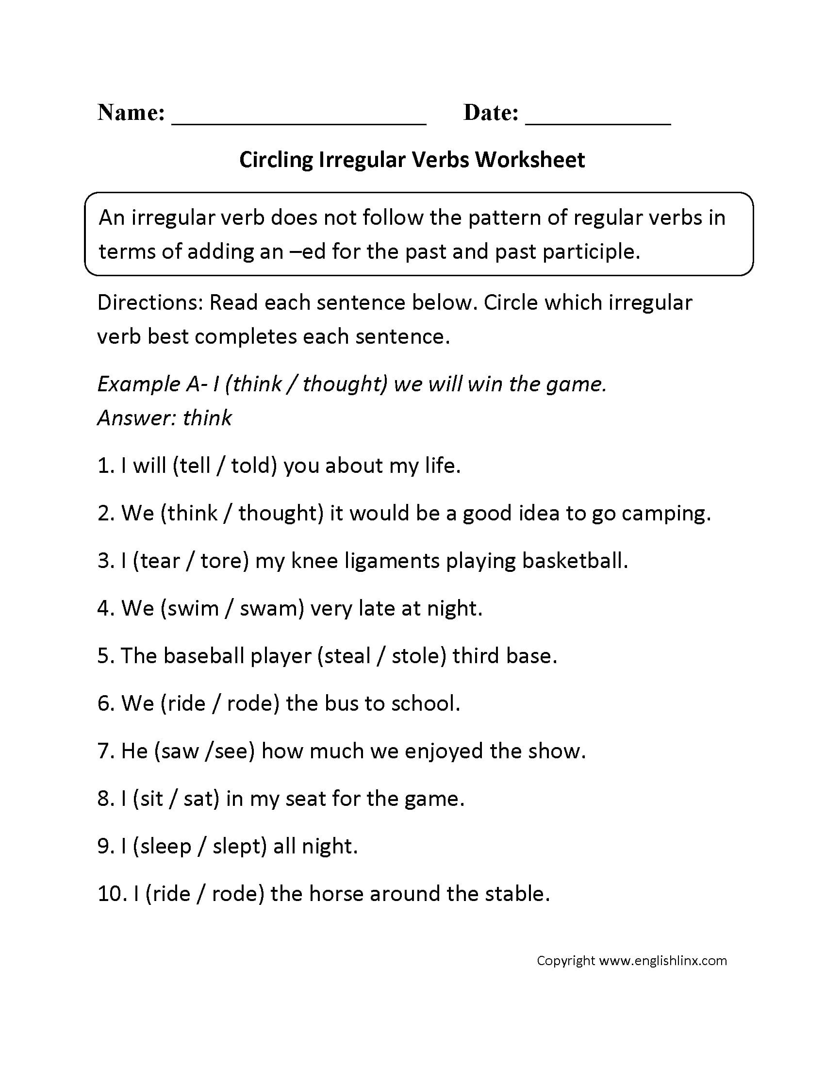 Verbs Worksheets  Irregular Verbs Worksheets Together With Regular Irregular Verbs Worksheet