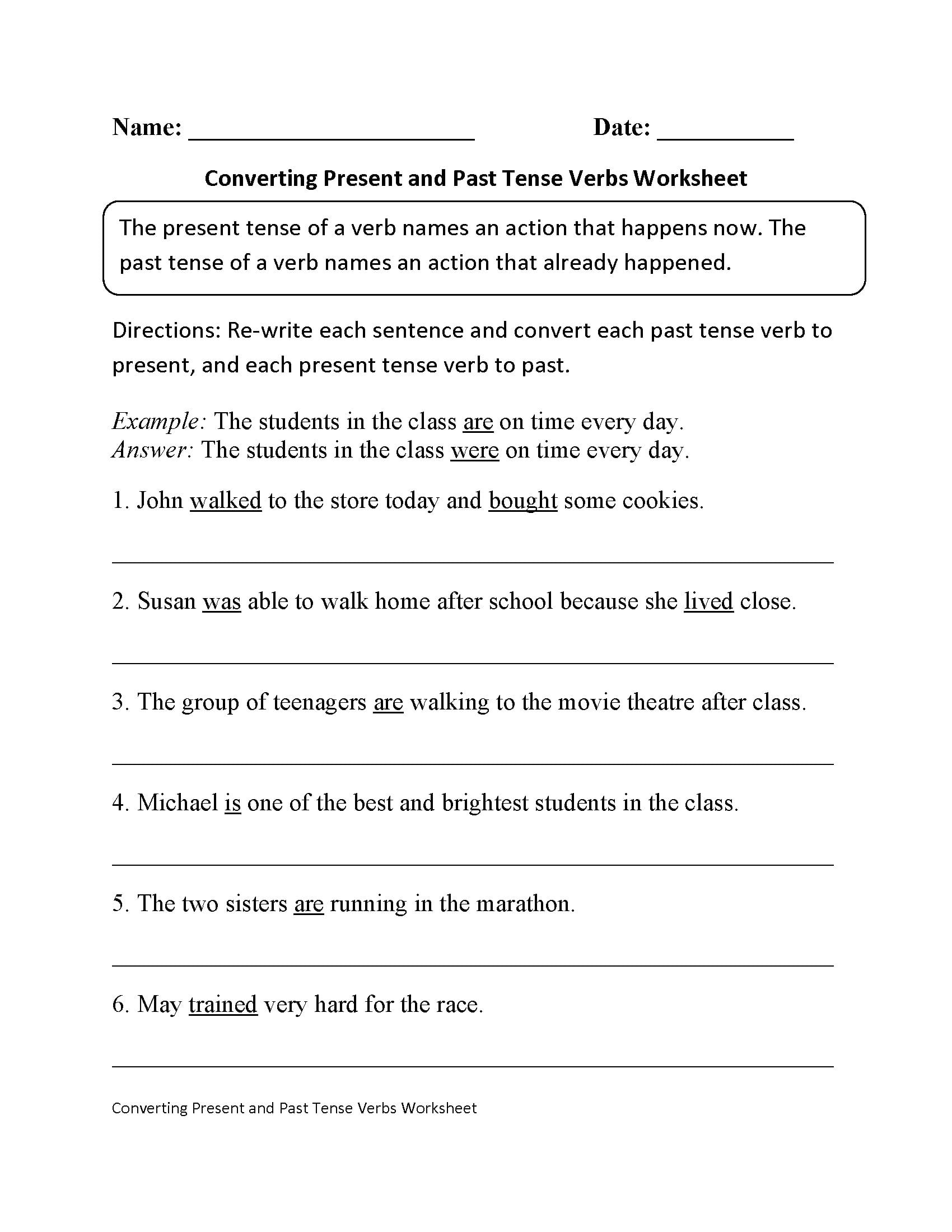 Verbs Worksheets  Verb Tenses Worksheets For Past Tense Verbs Worksheets