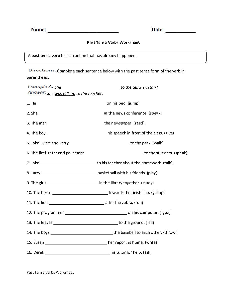 Verbs Worksheets  Verb Tenses Worksheets With Past Tense Verbs Worksheets