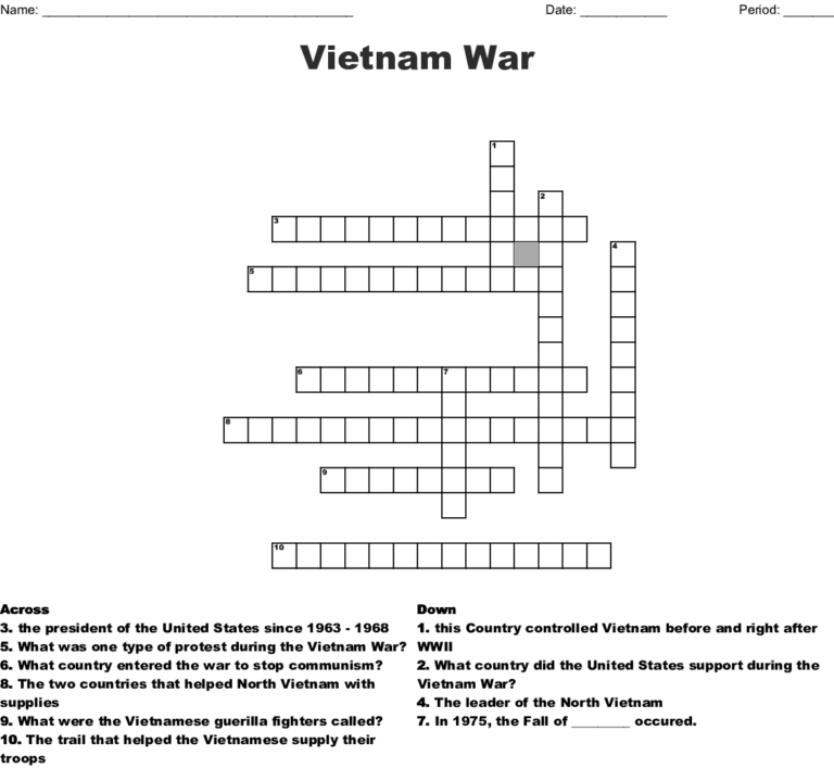 The Vietnam War Worksheet Answer Key